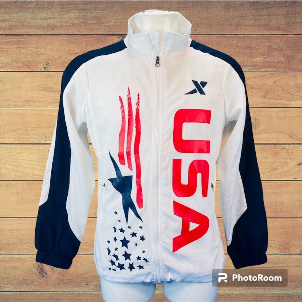 X USA TEAM Women’s L Full Zip Lightweight Athletic Running Warm Up Nylon Jacket